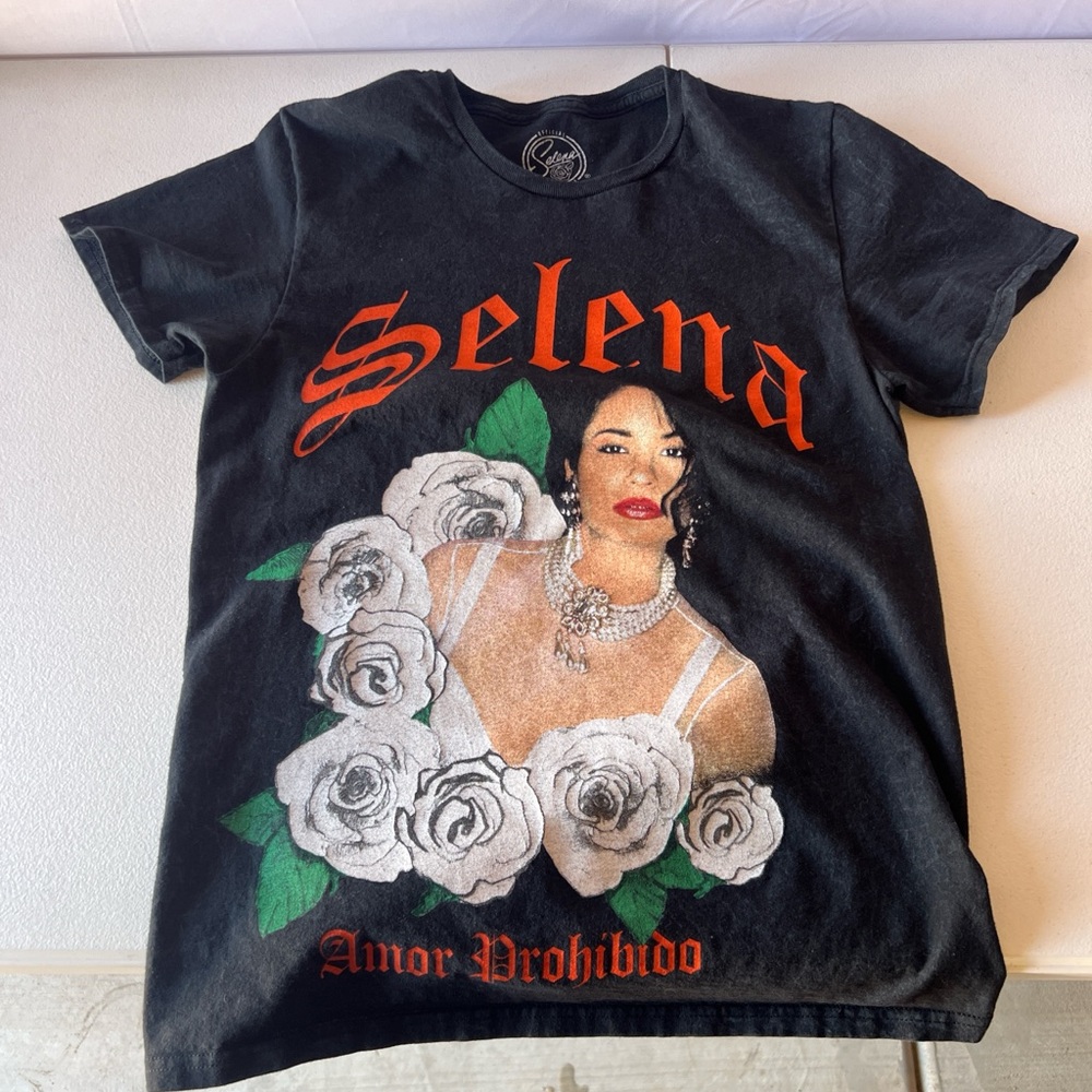 Black Graphic T-Shirt with Selena Design
